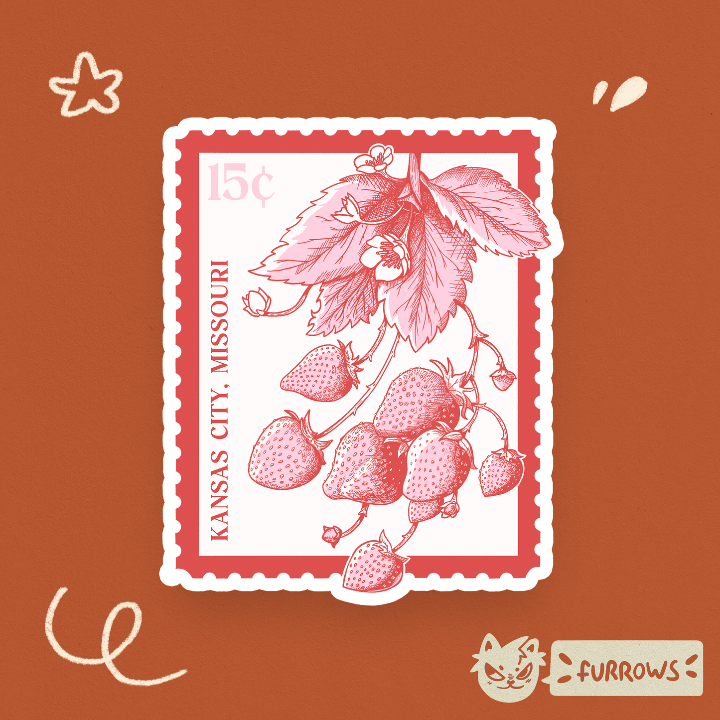 KCMO Strawberry Stamp Sticker